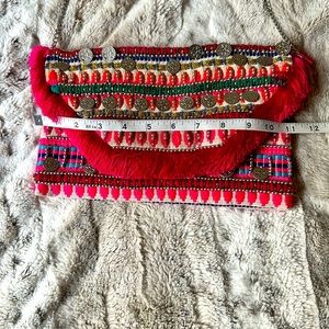 Express vintage Fringe Bohemian Rustic Beaded Clutch